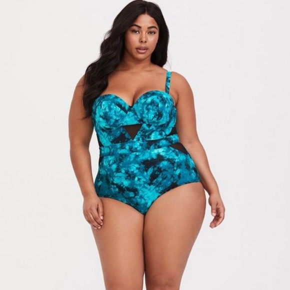 torrid Other - Teal Tie-Dye Mesh Inset One Piece Swimsuit by Torrid -4X-